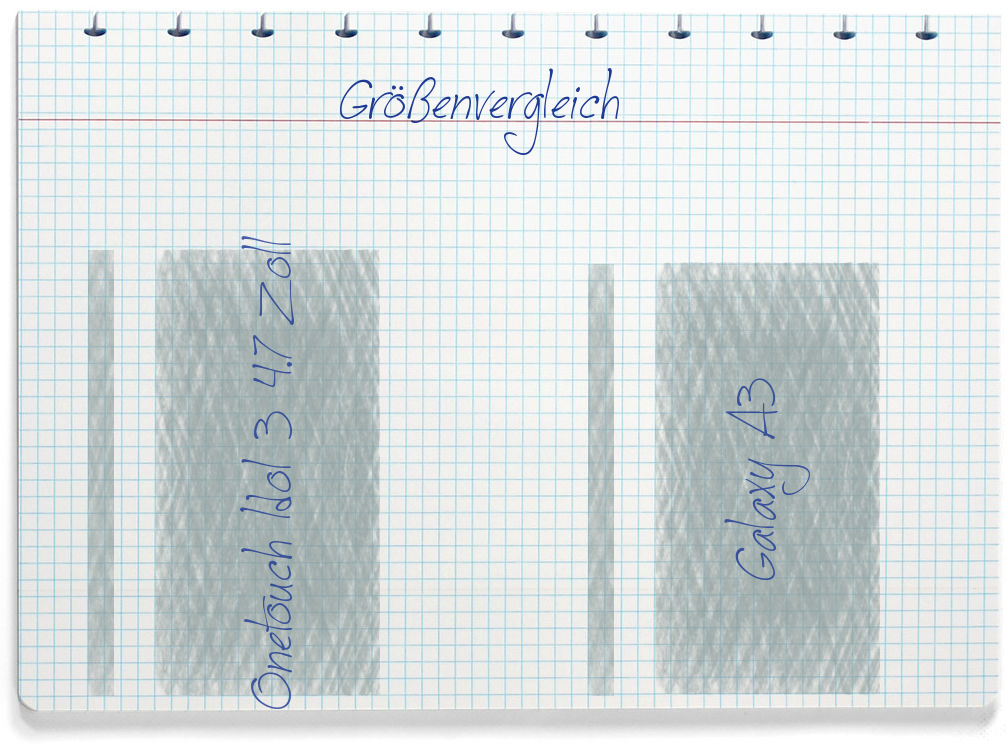 Größenvergleich: Alcatel Onetouch Idol 3 4.7 Zoll und Samsung Galaxy A3