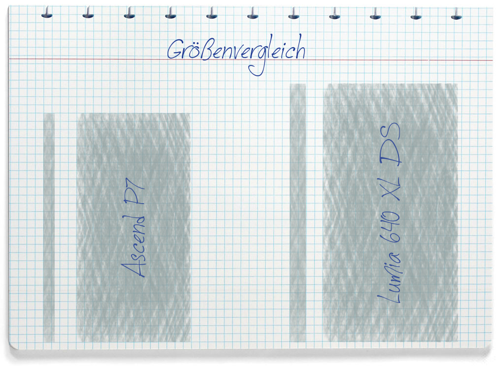 Größenvergleich: Huawei Ascend P7 und Microsoft Lumia 640 XL DS