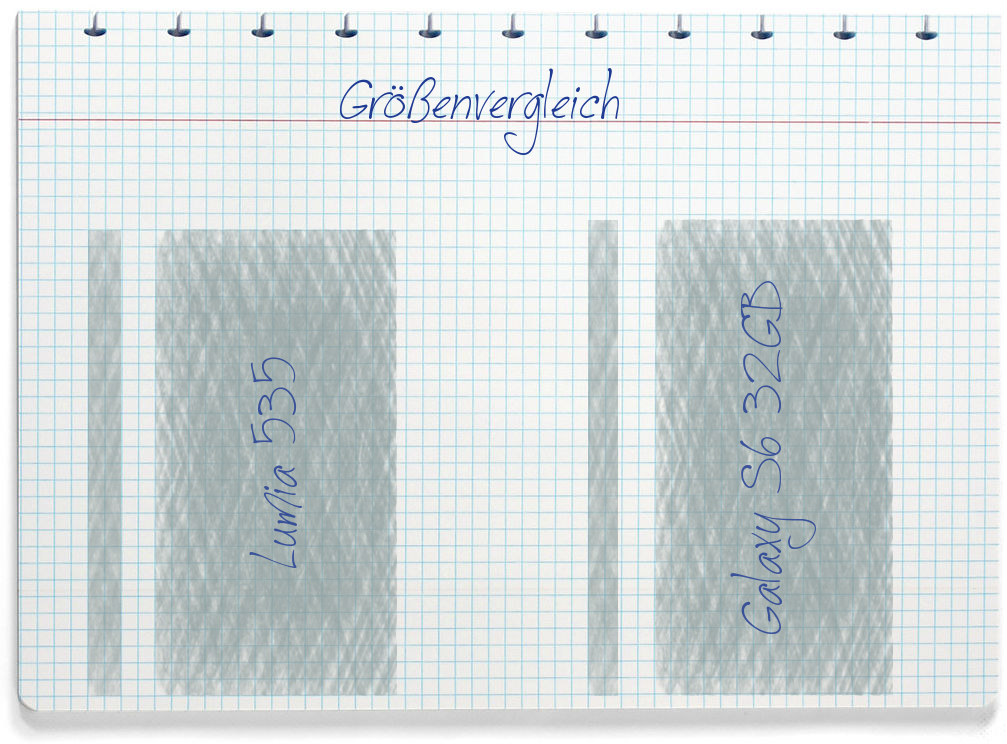 Größenvergleich: Microsoft Lumia 535 und Samsung Galaxy S6 32GB