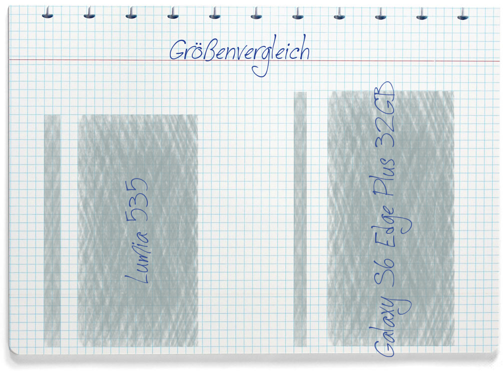Größenvergleich: Microsoft Lumia 535 und Samsung Galaxy S6 Edge Plus 32GB